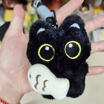Pingente de Boneca Gato Preto de Pelúcia Fofo de Olhos Grandes Menina Mochila Pingentes de Boneca Casal Chaveiro de Bolsa Acessórios Pingente de Bolsa