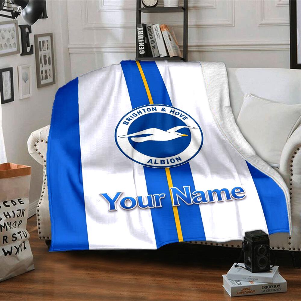 1pc Brighton & Hove Albion F.C. Blanket with Custom Name, Gift, for Men and Women, Soft Blanket, Good for Sofa Bed Couch Travel, Lightweight Flannel B