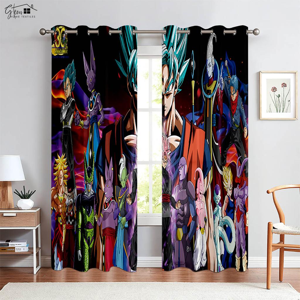 2 Pieces Anime Cartoon Printed Curtains Polyester Fiber Machine Washable Bedroom Study Kids Room Decorative Curtains