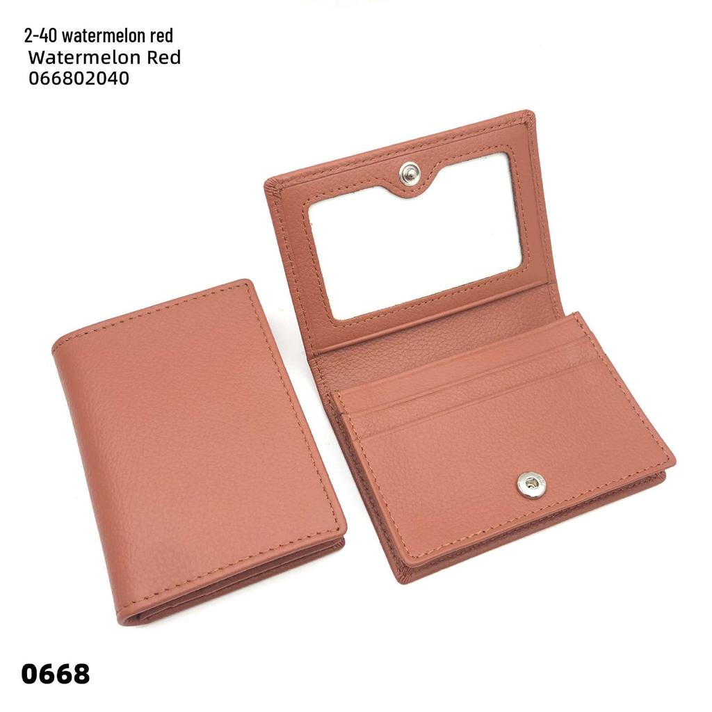 Premium Leather Card Holder: Unisex Cowhide Business Case with Mirror Window, Snap Closure & Coin Purse.