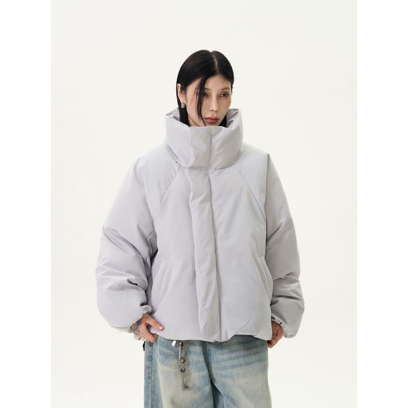 Kisko Winter Thickened Warm Deconstructed Design Stand Collar Black Cotton Jacket Unisex Casual Puffer Short Wide Coat