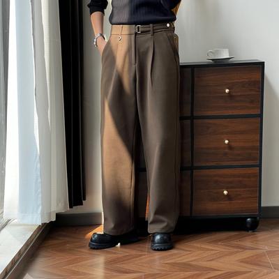 Calças retas de cor sólida estilo levemente maduro para homem, calças casuais de moda simples e versáteis com bom caimento, tendência de negócios leve e folgadas