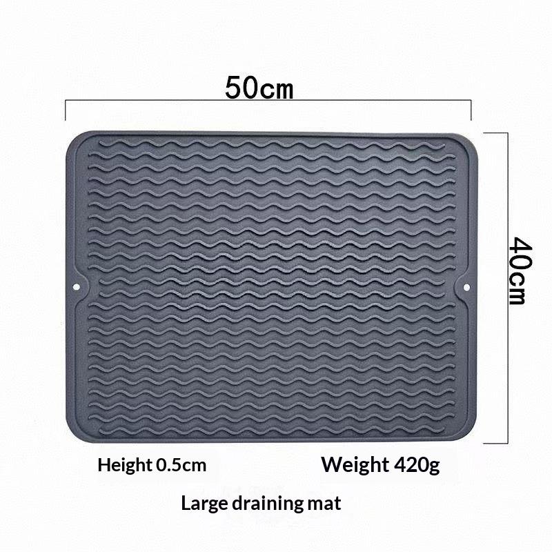 Silicone Dish Drying Mat With Non Slip Design Fast Drainage Ridges For Kitchen Counter Placing Dishes Cups Spoons Tableware