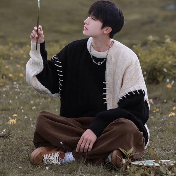 Boy's Color-Block Sweater: Trendy Loose-Fit Casual Pullover for Autumn/Winter