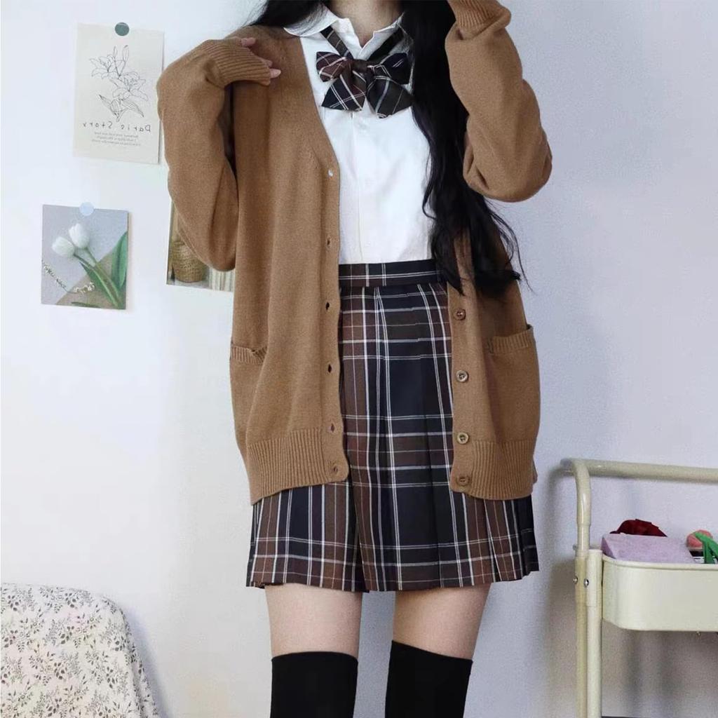 KALAOK High School Girl Uniform Cosplay Costume for School Size M Set, Knitwear, Years, Welcome/Farewell Parties, Brown,