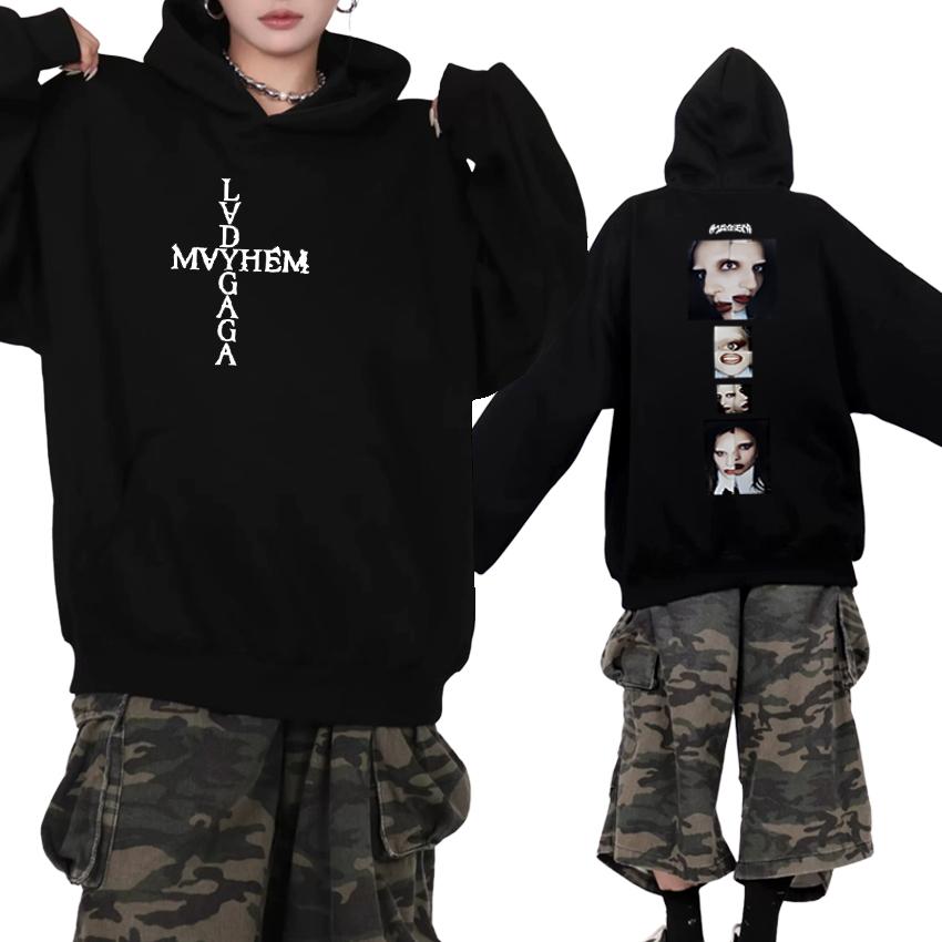 Hot Sale Lady Gaga Tour Double Sided print Hoodies Unisex vintage hip hop streetwear Men women Casual Fleece Sweatshirts Jacket