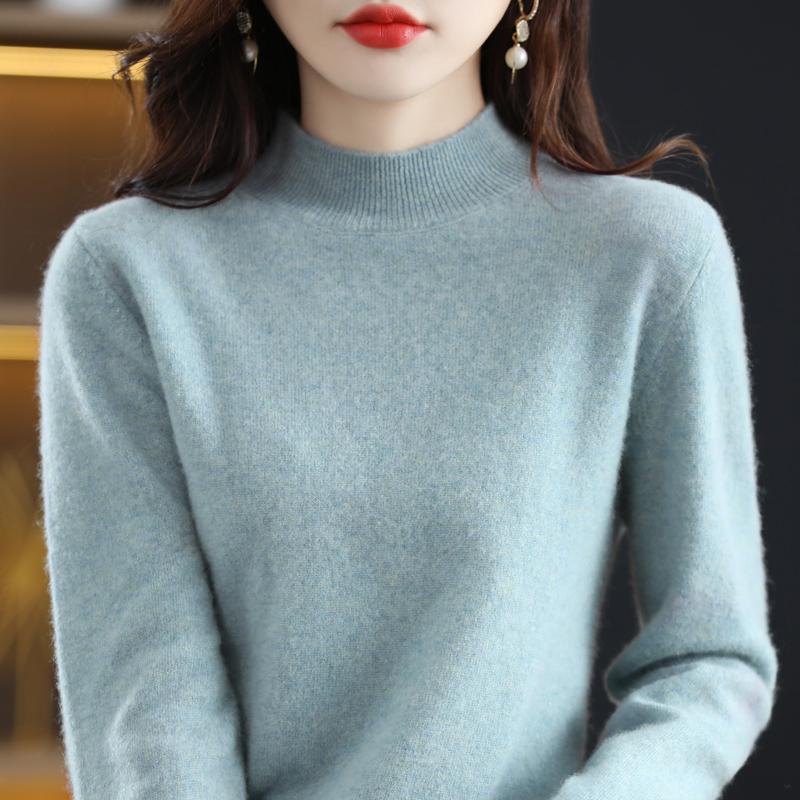 Damen Halbrollkragenpullover, Qinghe Kaschmir, 30% Kaschmir 70% Wolle, Winter Strickpullover Herbstpullover Kaschmirpullover