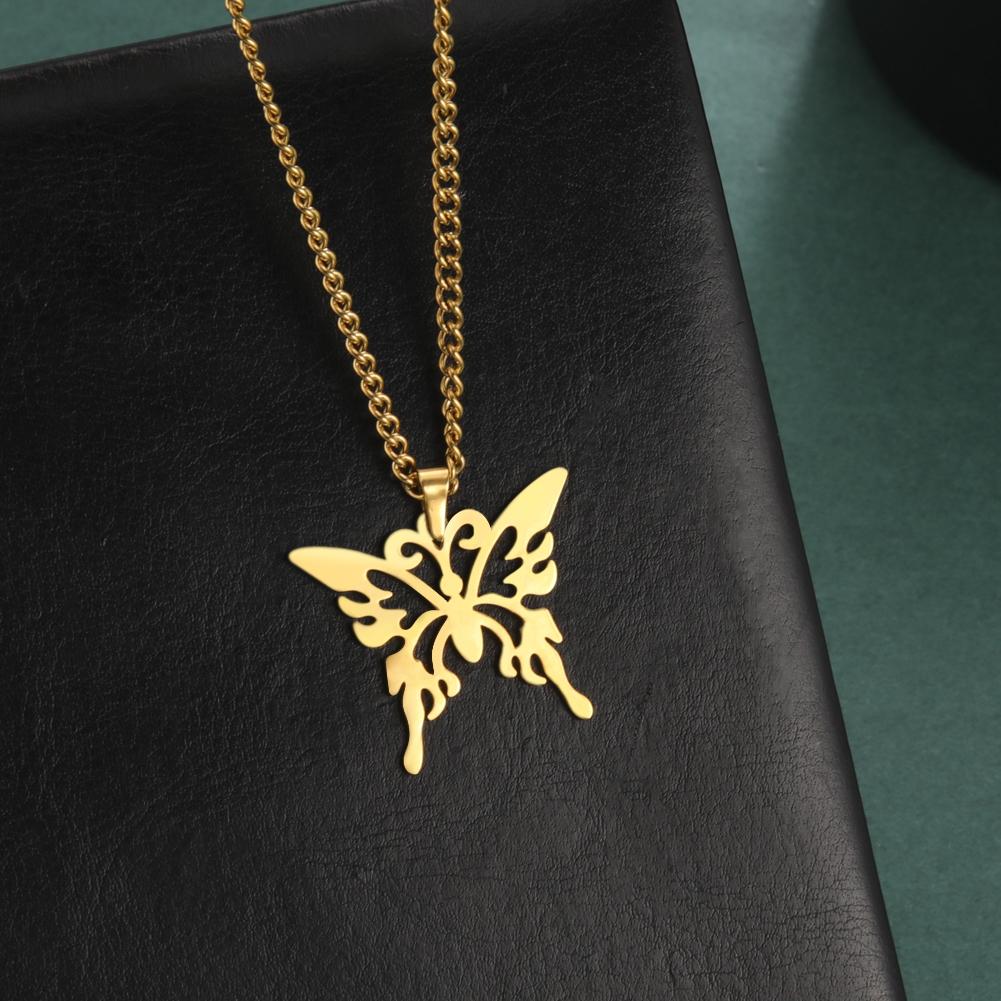 Trend Butterfly Hollow Pendant Necklace for Women Choker Stainless Steel Necklace Jewelry Mother's Day Gifts