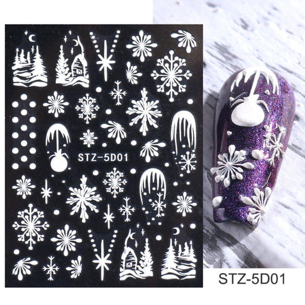 Slider Decals New Year Design Winter Charms Flower Snowflakes Nail Sticker 5D Embossed Christmas