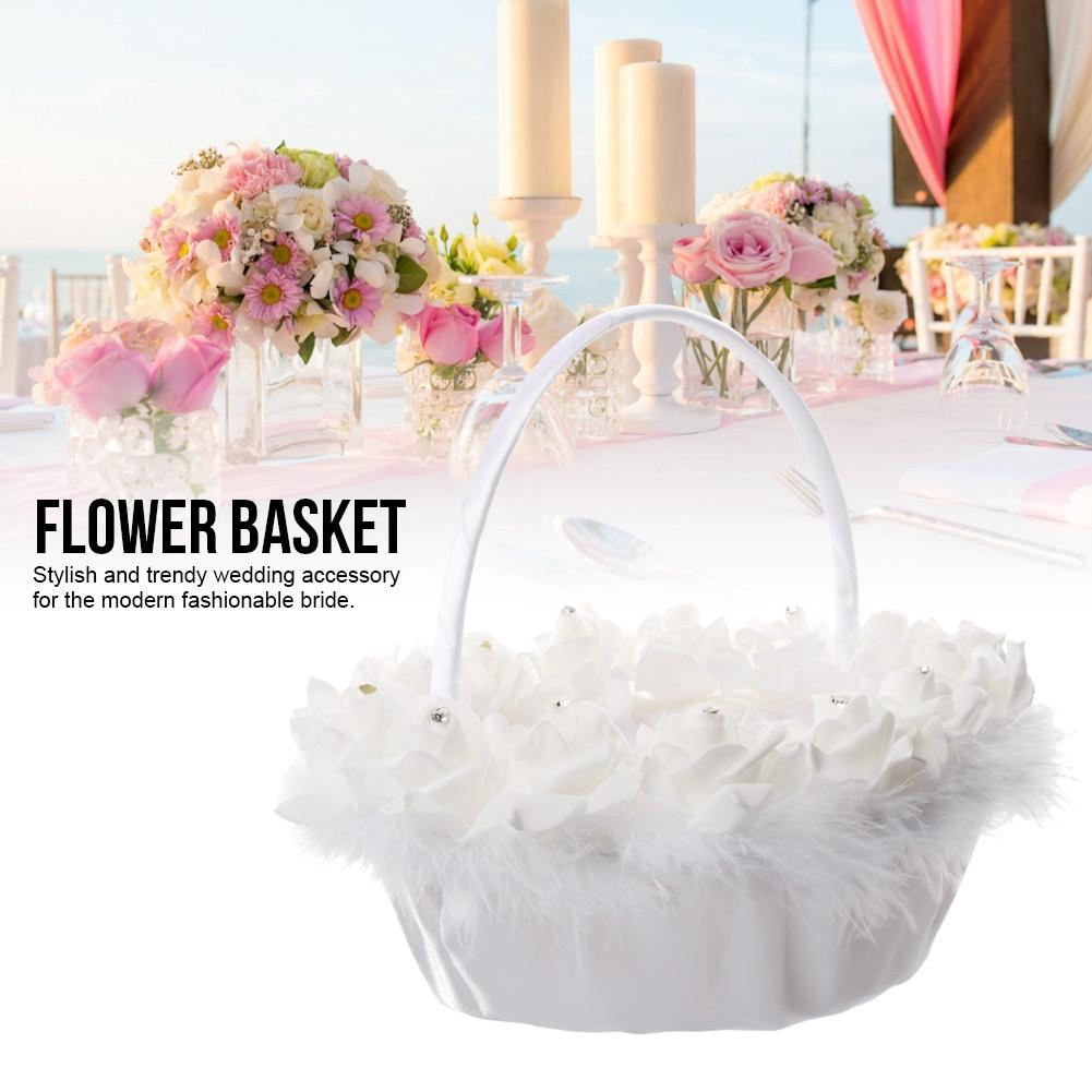 Panier à Fleurs Léger et Élégant pour Mariage de Fille avec Panier à Bonbons Décoré de Satin Blanc