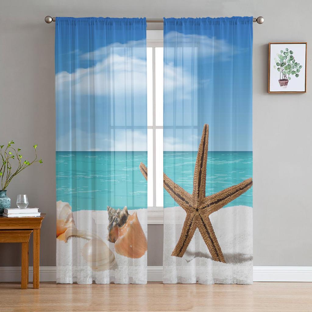 Klares Wasser am Strand Tüllvorhänge für Wohnzimmer Schlafzimmer Kinderzimmer Küchendekor Transparente Voile-Fenstervorhänge