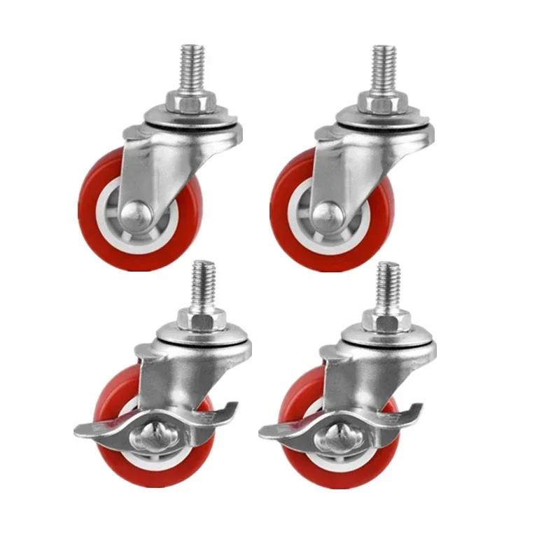 

4 Pcs/Lot 1.5/2/2.5/3 Inch Casters M8/M10 Screw Fixed/Universal/Brake Wheels Silent Coffee Table Pulley Light Furniture Red PVC 1.5 Inch--M8x15