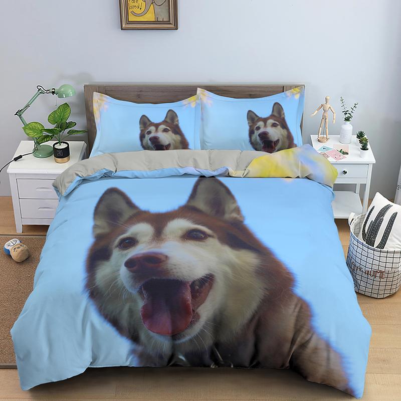 Comforter Husky Dog Bedding Set King Queen Size Funny Pet Puppy For Kids Boys Girls Cute Animal 2/3Pcs Polyester