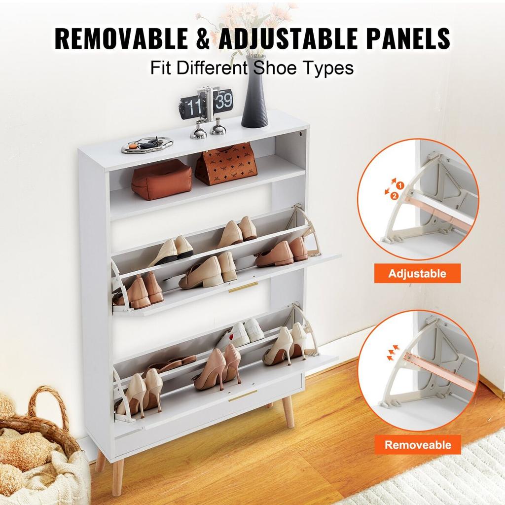Shoe Cabinet with 2 Flip Drawers, Shoe Storage Cabinet for Entryway, Free Standing Shoe Storage Organizer with Top Storage Cubby for Heels, Boots,