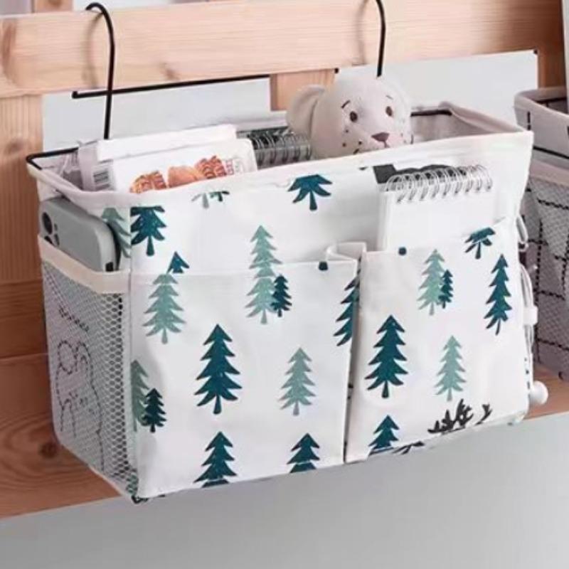 Hanging Dormitory Bedside Storage Bag Cotton Linen Basket with Pockets Dormitory Essentials Door Cabinet Hanging Bag
