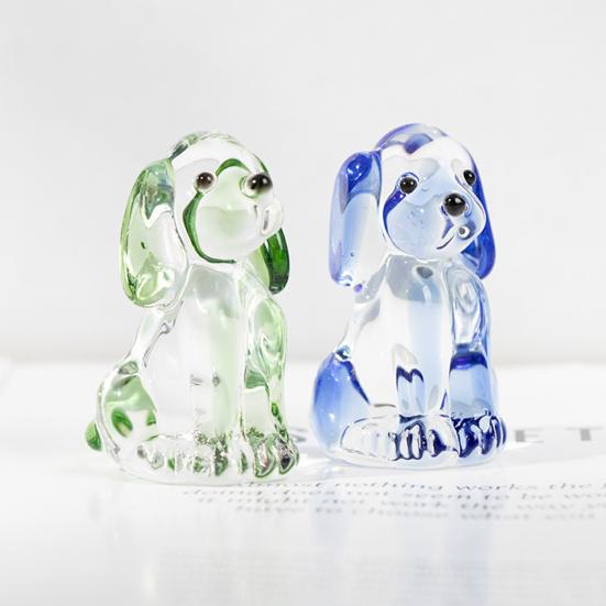 Hand Blown Mini Glass Dog Figurine Handmade Faux Crystal Cute Dog Statue Collectible Animal Ornament for Home Decor Pet Lover Gifts