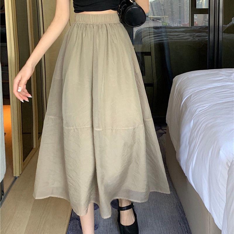 Summer A-shaped skirt women's medium and long gauze skirt Mori sweet pendulum skirt organza skirt