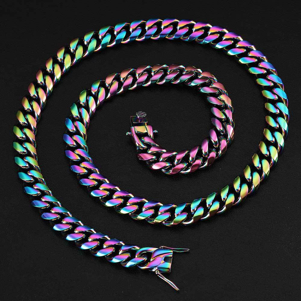 12MM 18k Gold Plated Lobster Buckle Stainless Steel Necklace Hip Hop Jewelry Men Miami Cuban Link Chain