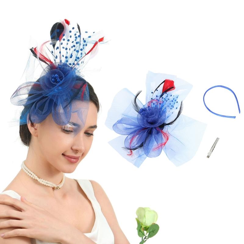 Flower Meshes Hat Headbands Stylish Women's Fascinator Flower Hat Hairpiece for Bridal Accessories