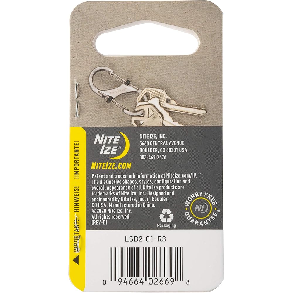 Nite Ize S-Biner SlideLock #2 Black Multi-Use Carabiner Clip Durable Lightweight Design