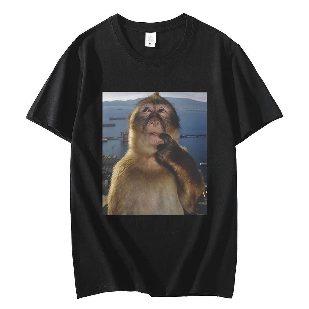 Thinking Funny Monkey Meme Graphic T Shirts Men's Women's High Street Fashion Trend T-shirt Summer Casual Loose Cotton T-shirts