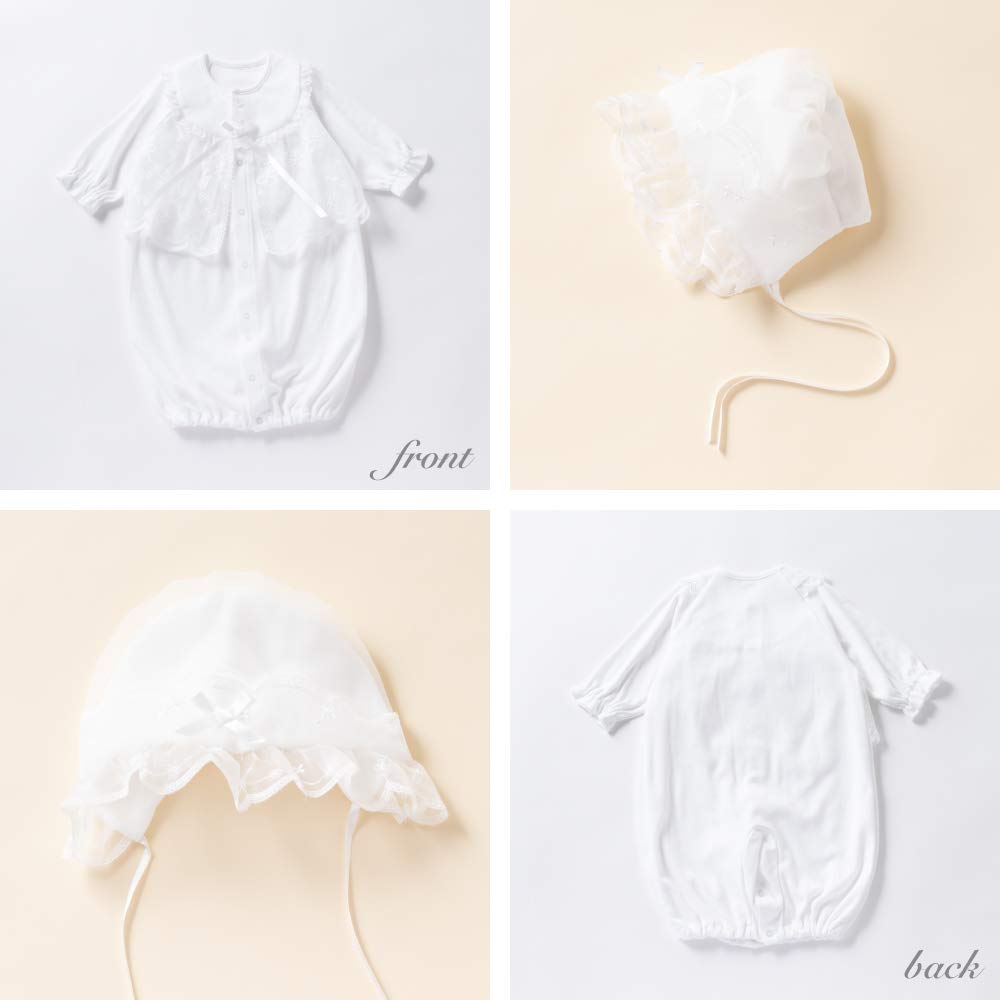 Cream De Coco Bouquet Print All Organza with Small Floral and Ribbon Made In (Hooded) Two-Way [Ceremony/Formal] Embroidery, Japan, 50-70cm (Off-White)