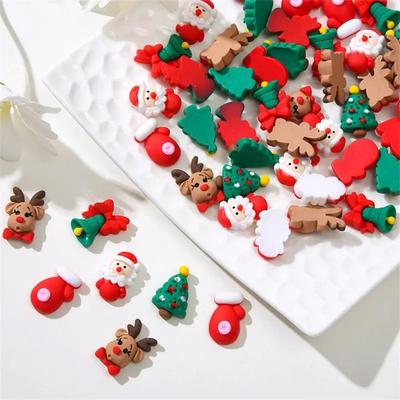 20/120pcs Cute Mini Cartoon Christmas Series Resin Figurine Crafts Flatback Cabochon Ornament Jewelry Making Hairwear Accessorie