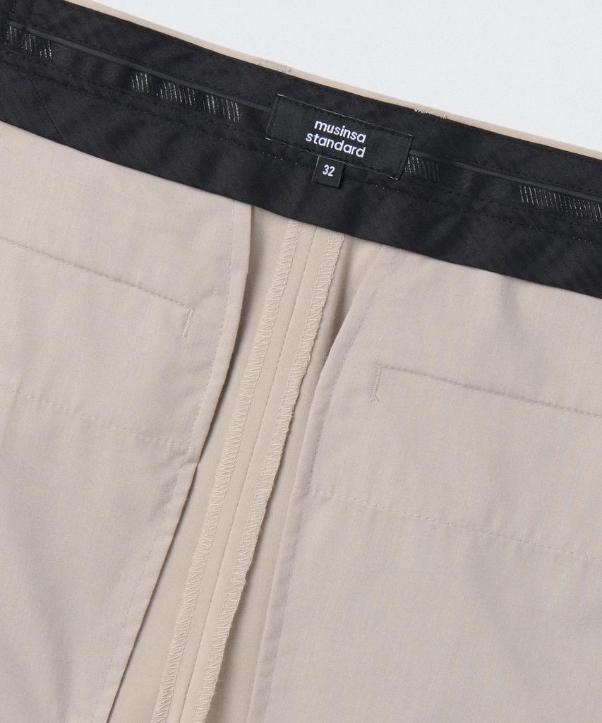 Musinsa Standard Light Plain One-Pleat Wide Hidden Elastic Waist Slacks [Light Beige]