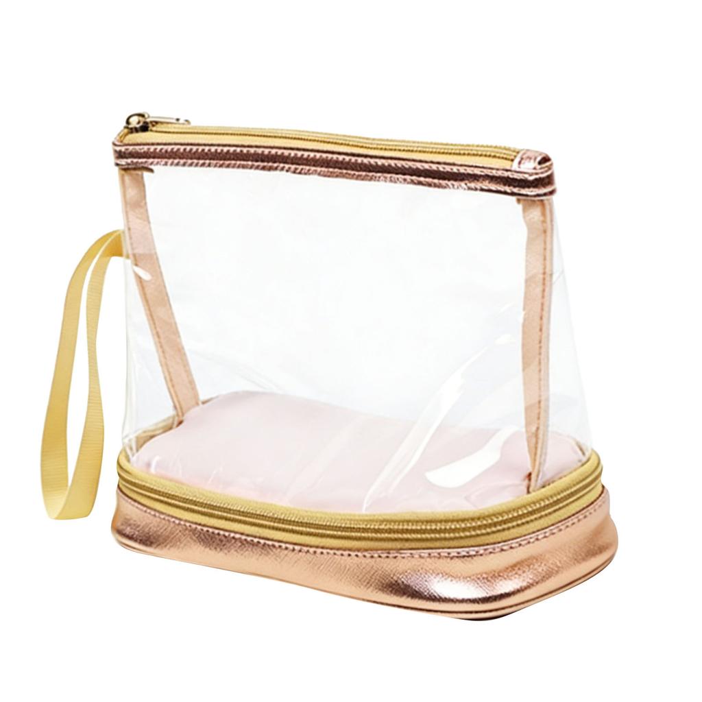 Clear Makeup Bag Portable Toiletry Bag with Zip PVC Cosmetic Pouch for Travel Daily Use Easy Access Metal Color