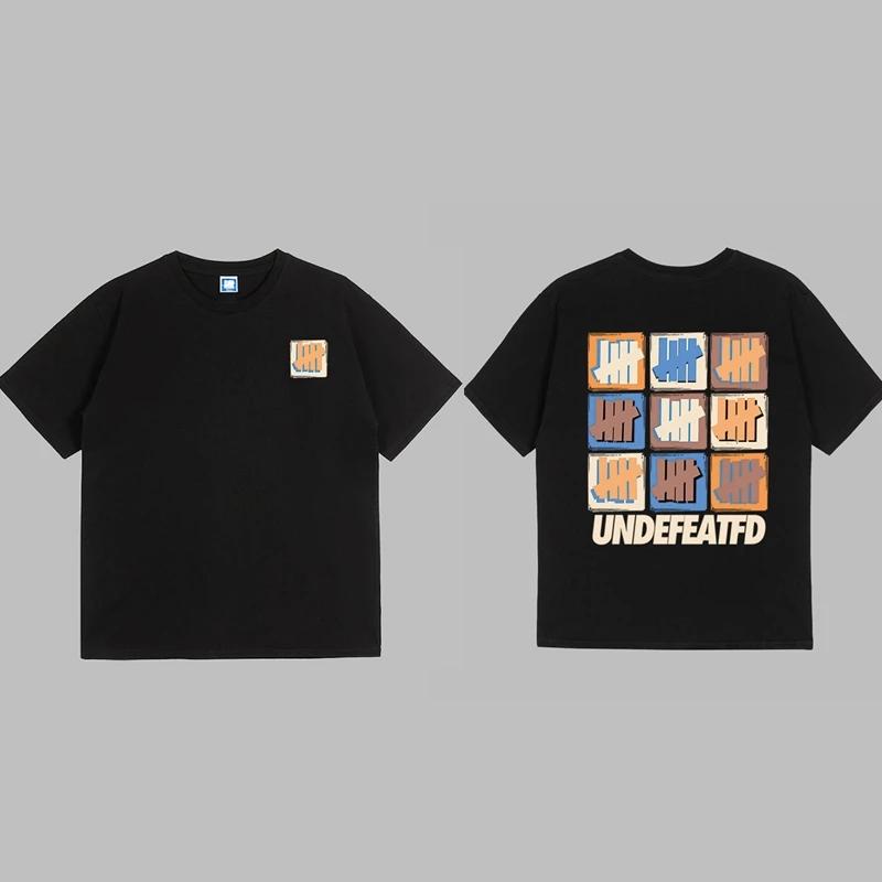 Trendy Brand Unbeaten Five Bar New Loose Short Sleeved Pure Cotton American High Street Round Neck Couple T-shirt Men's Ins