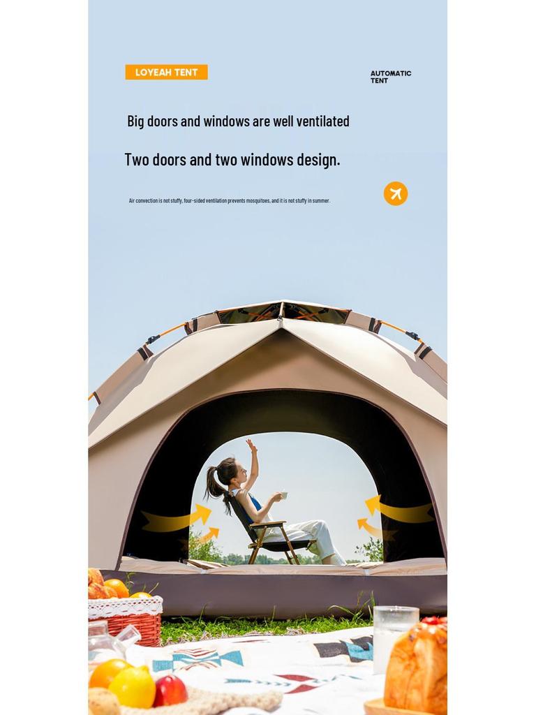 3-4 Person Fully Automatic Camping Tent, Thickened and Rainproof, Single/Double Layer