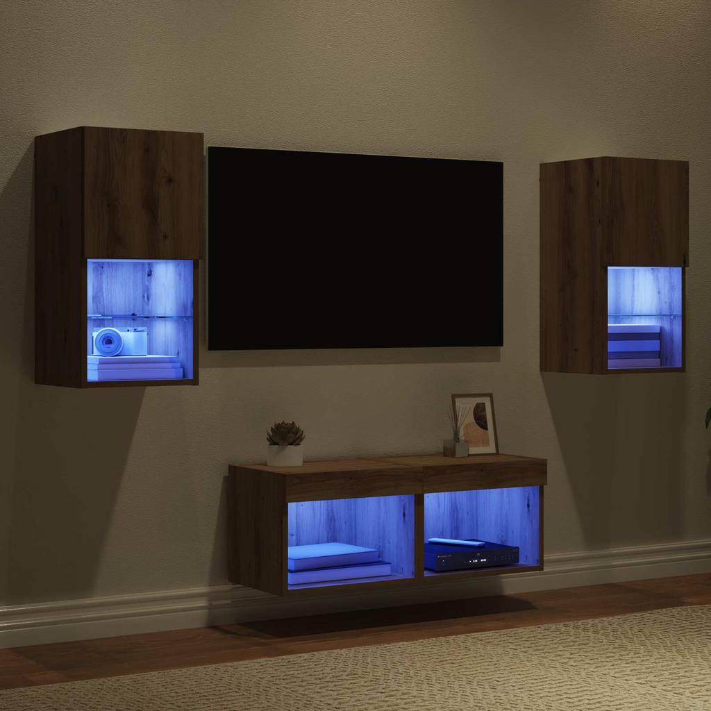 TV Wall Shelves Wall Mounted 4 Pcs Artisan Oak Wood Based Material