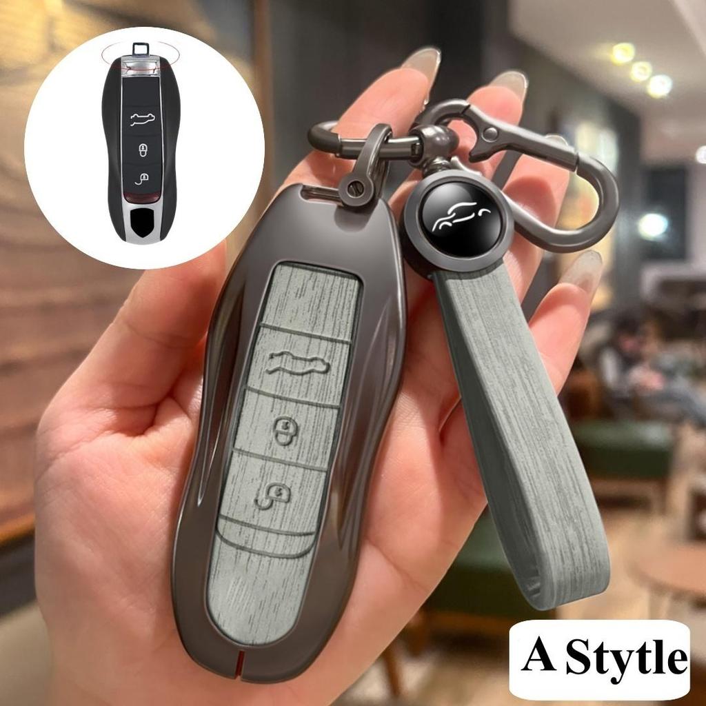 Luxury Genuine Leather for Porsche Boxster Cayman Panamera Cayenne Macan 718/911 Taycan Car Key Case Cover Protective Keychain