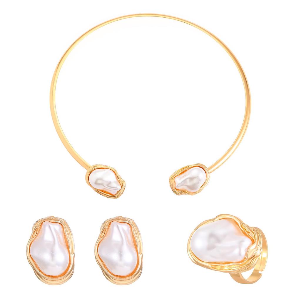 Baroque Pearl Jewelry Set: Necklace, Earrings, Ring, Bracelet, Choker for Women