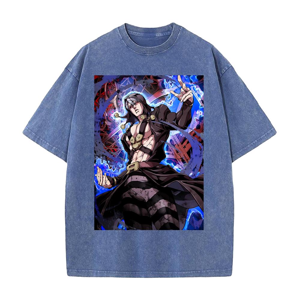 Hot Anime JoJos Bizarre Adventure Abbacchio Leone Clothing Men Women Tshirts Washed Cotton Tee Retro Tshirt Harajuku T Shirt