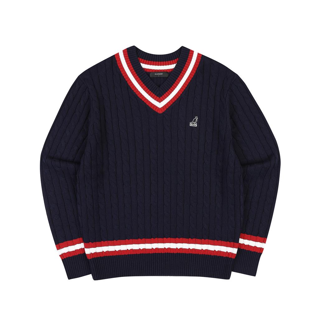 KANGOL Preppy V-Neck Cable Sweater 1864 Navy