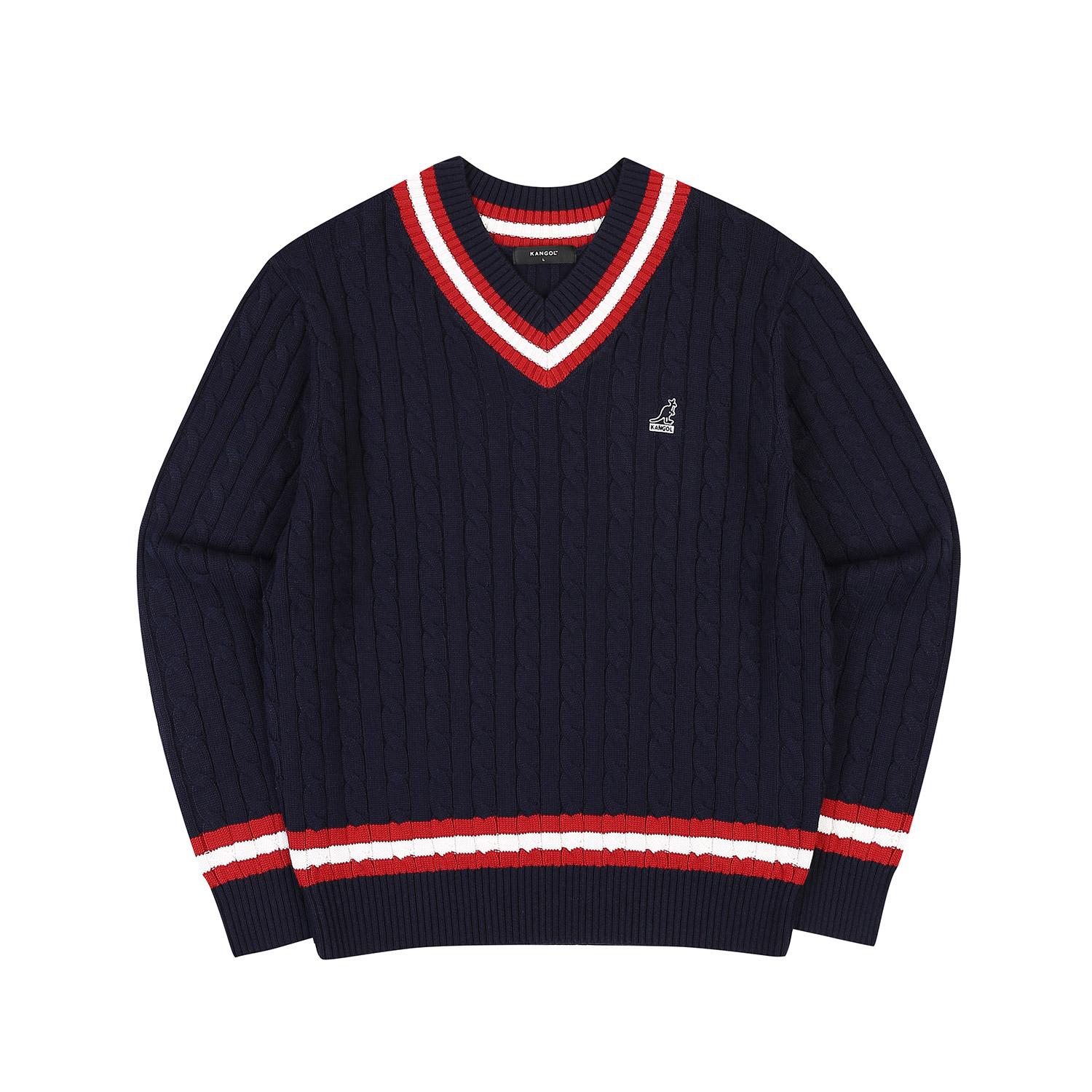 Kangol Preppy V-Neck Cable Sweater 1864 Navy Navy/L