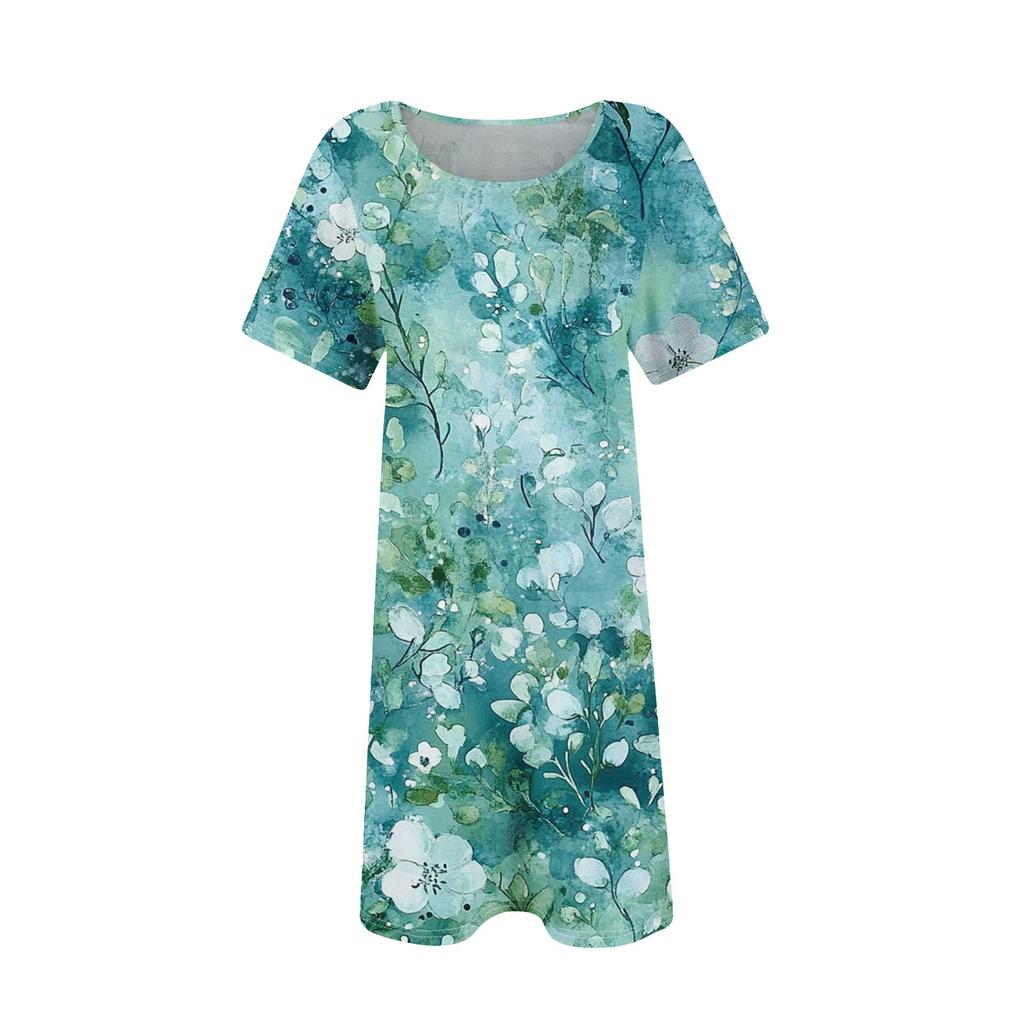Womens Summer Dresses Short Sleeve Linen Casual T-Shirt Dresses Swing Beach Midi Dress Sundresses With Pockets