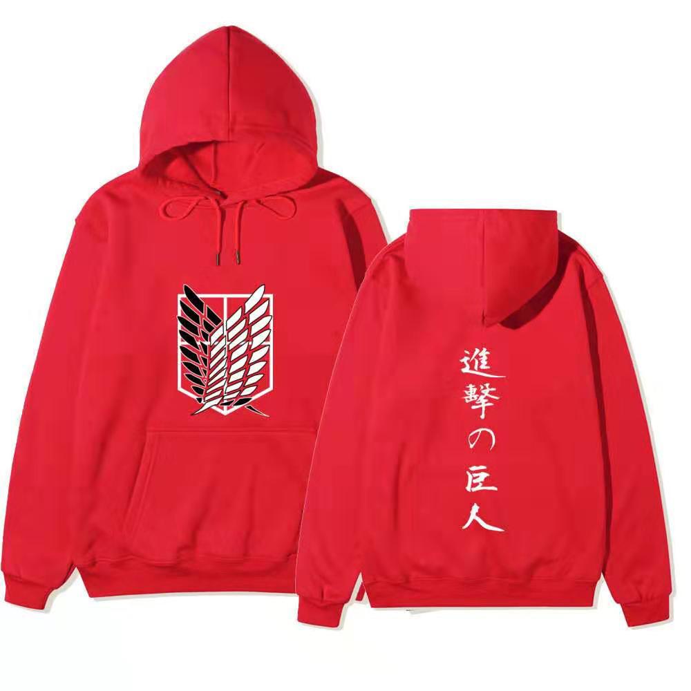 Attack On Titan Wings Of Freedom Hoodie Unisex Fleece Sweatshirt Front Logo Back Japanese Text Print Autumn Winter Pullover