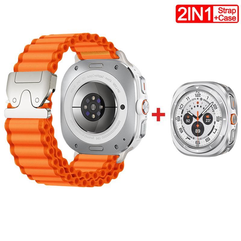 Pasek/Etui 2W1 dla Samsung Galaxy Watch Ultra(2025) 47mm Ultra(2025) 47mm Metalowa Stopowa Koperta Nylonowa Pętla Bransoleta Luksusowa Pokrywa