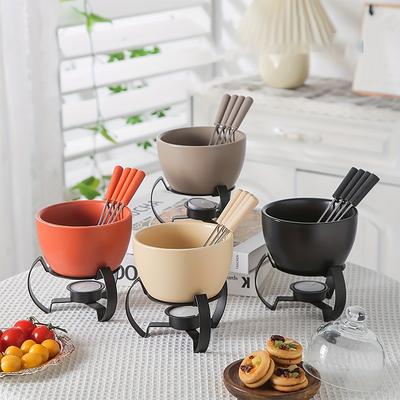 Set Fondue Porcelaine Chocolat, Fromage avec Bougeoir Accessoires de Cuisine pour Service de Dessert