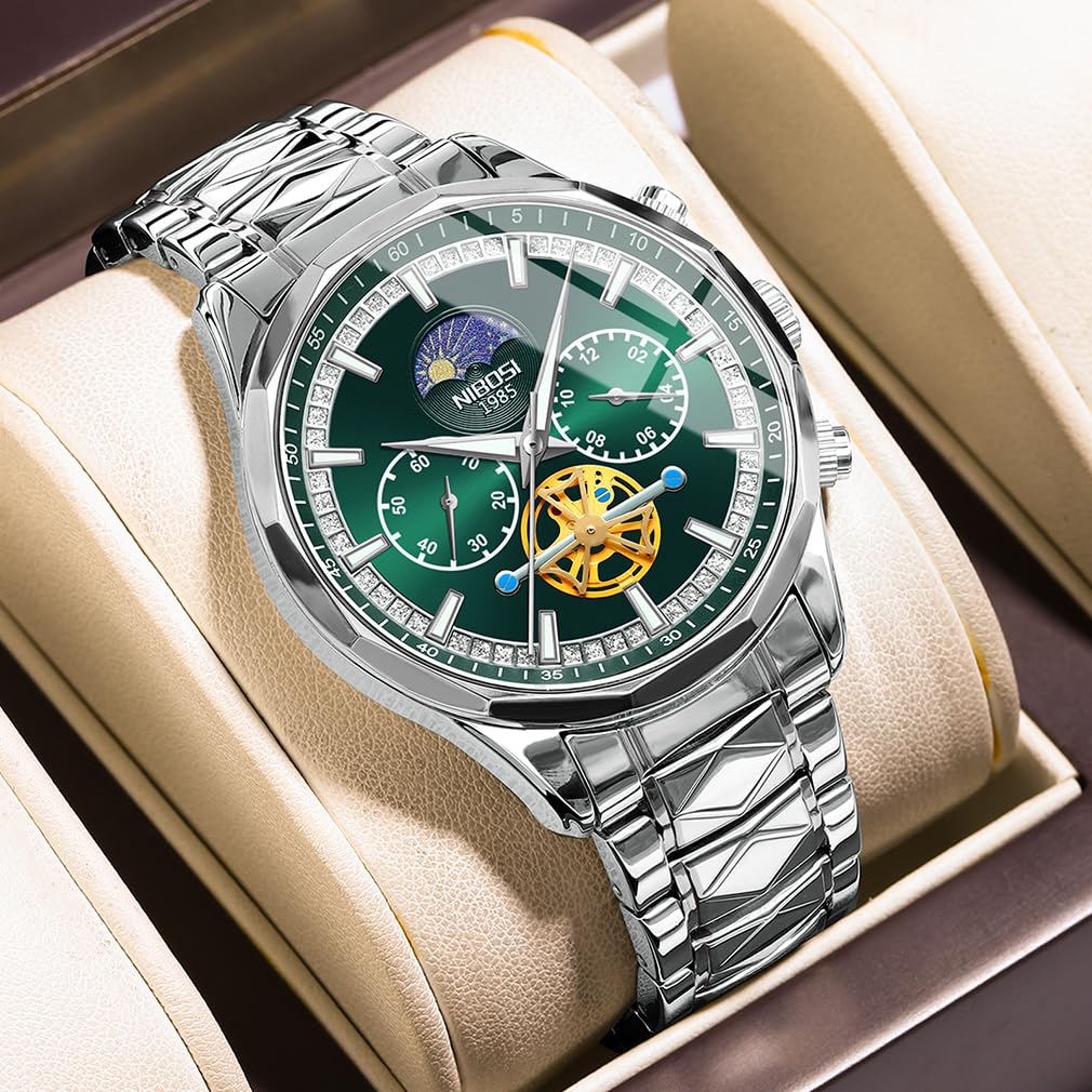 NIBOSI Watch Watch Hand Watch Business Chronograph Big Face Brand Stylish Casual Metal Band Stainless Steel Analog Skeleton Gentleman Luxury Gift