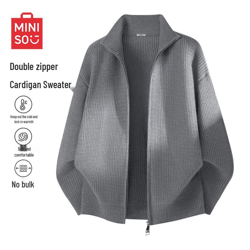MINISO Men's Double Zipper Cardigan Sweater Jacket
