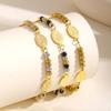 Dreifarbige runde Perlen Jungfräulichkeitsarmband für Damen, Armband aus Edelstahl in Goldfarbe, Wasserdichter Schmuck, Geschenk