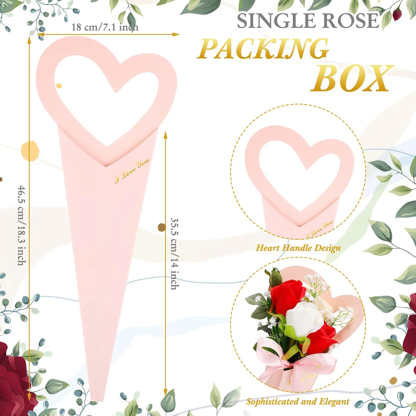 

8Pcs Romantic Heart Single Flower Portable Bouquet Packaging Boxes DIY Hand-held Paper Flower Box for Mother s Day Gift