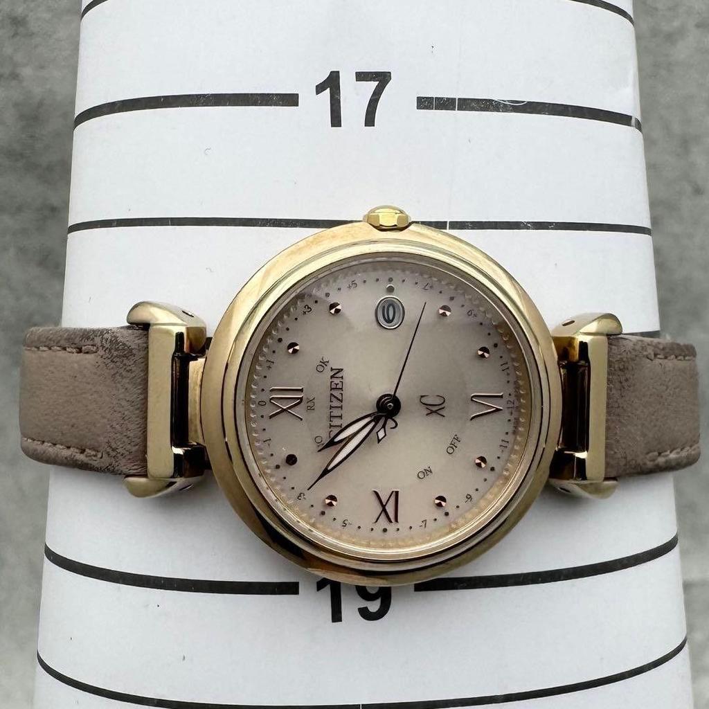 Used Operating CITIZEN xC Citizen Cross Sea Radio Solar Titanium Pink Beige Roman Watch Eco-Drive Watch