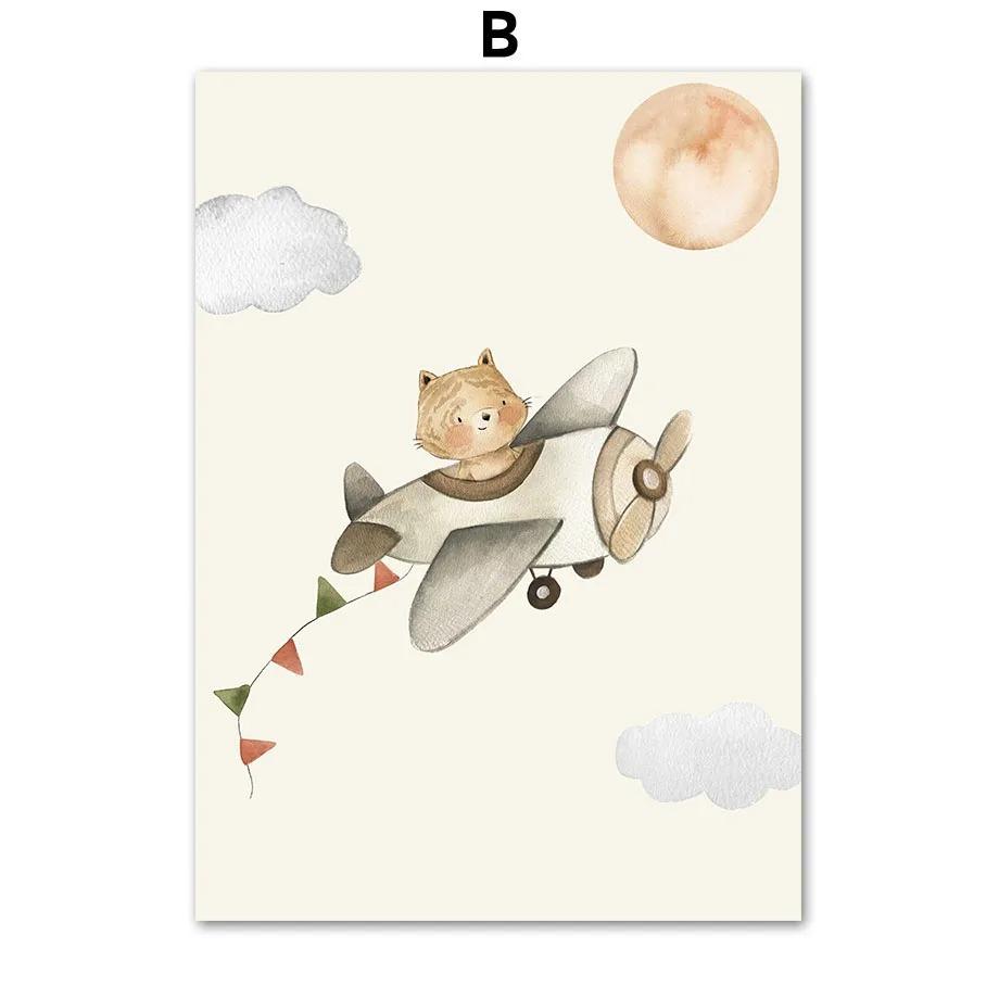 Jungle Animal Giraffe Lion Hot Air Balloon Airplane Wall Art Canvas Painting Posters And Prints Picture For Baby Kids Room Decor