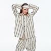 Pure cotton pajamas women's contrasting colors 100% cotton long-sleeved shirt set women's light luxury fashion design sense loose loungewear women