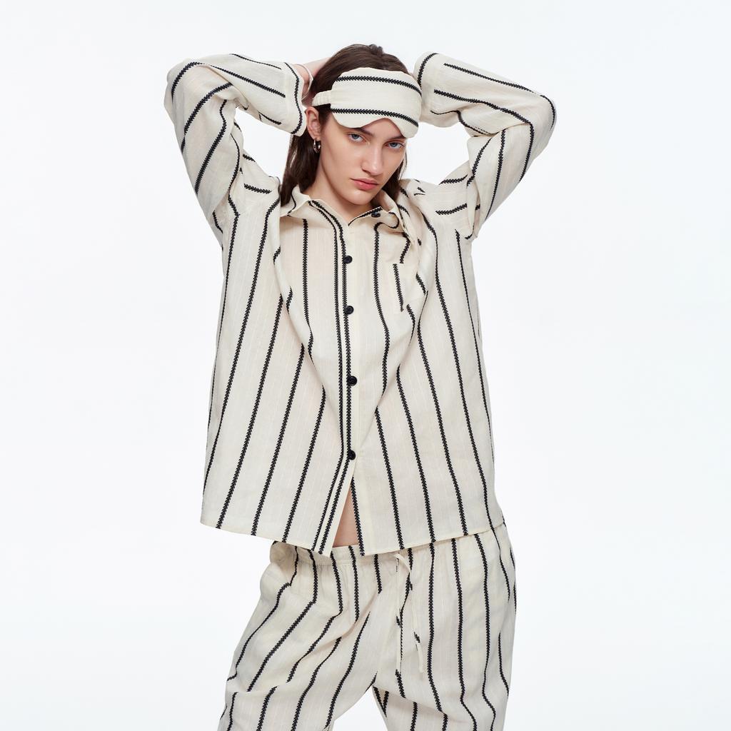 Pure cotton pajamas women's contrasting colors 100% cotton long-sleeved shirt set women's light luxury fashion design sense loose loungewear women