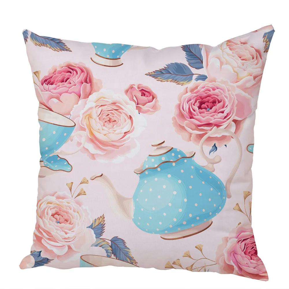 Nordic Style Rose Flower and Birds Pillow Case Cushion Cover for Car Peach Skin Decor Flower Plant Animal Throw Pillowcase